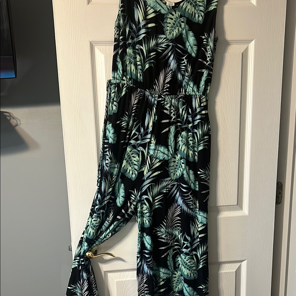 C&C California Black and Green Jumpsuit with Tropical Print
